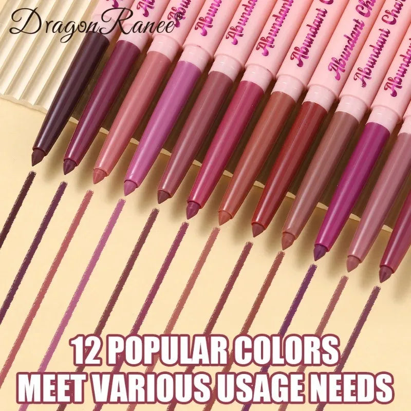 12 Colors Matte Lip Liner Pen Long Lasting Waterproof Non-Sticky Lipliner Velvet Lip Contour Stick Outline Smooth Natural Makeup