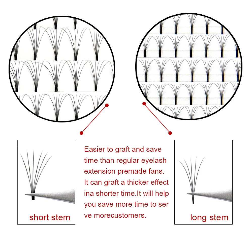 Abonnie Long Stem Premade Fans Lash Russian Volume Eyelash Extension Premade Volume Fans Faux Mink Premium Lashes Supplies 3D-6D