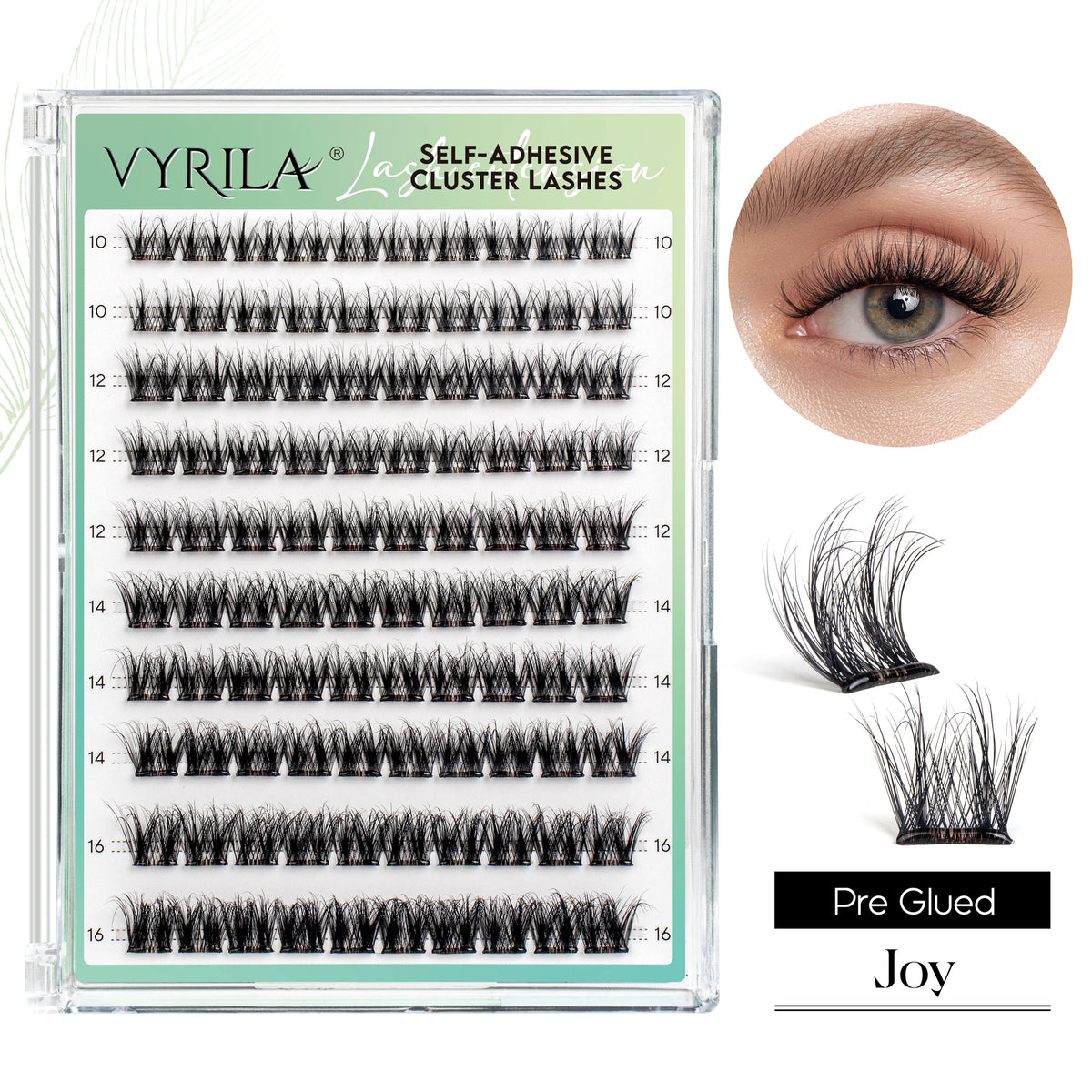 VYRILA Self Adhesive Eyelashes No Glue Needed Lashes 10‑16mm Pre Glued Cluster Lashes D Curl Soft Natural Press on Lashes