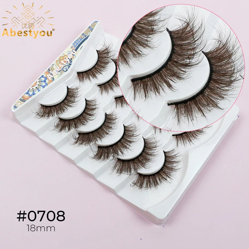Abestyou 5d 6/7pairs Luxury Brand D Curl Fluffy Brown Colorful Mink Ruassia Volume Messy Lashes Blonde Bronze Dramatic Eyelashes