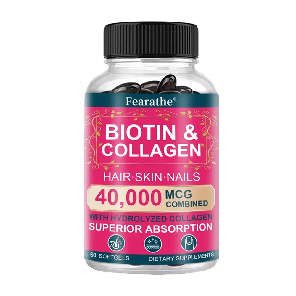 Biotin 40000mcg with Collagen, Support Hair Growth, Strong Nails, Radiant Skin & Anti-Aging, Strong Joints for Men and Women
