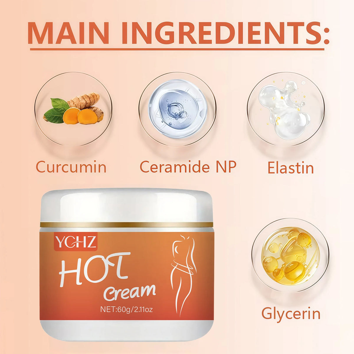 Firming Body Cream 60G/2.11Oz, Tightens the Abdomen, Waist, Arms, Legs, and Other Body Areas The Texture Is Light and Easy to Apply, Non-Greasy, Suitable for All Skin Types, and Hypoallergenic Formula.