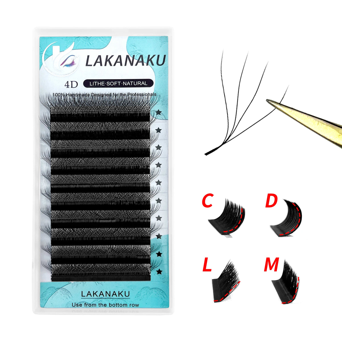 LAKANAKU 6D W Shaped L M Curl Cilios 5D W Clover Russian Eyelashes Extension Volume Lashes Extension Angle W Shape Mink Lashes