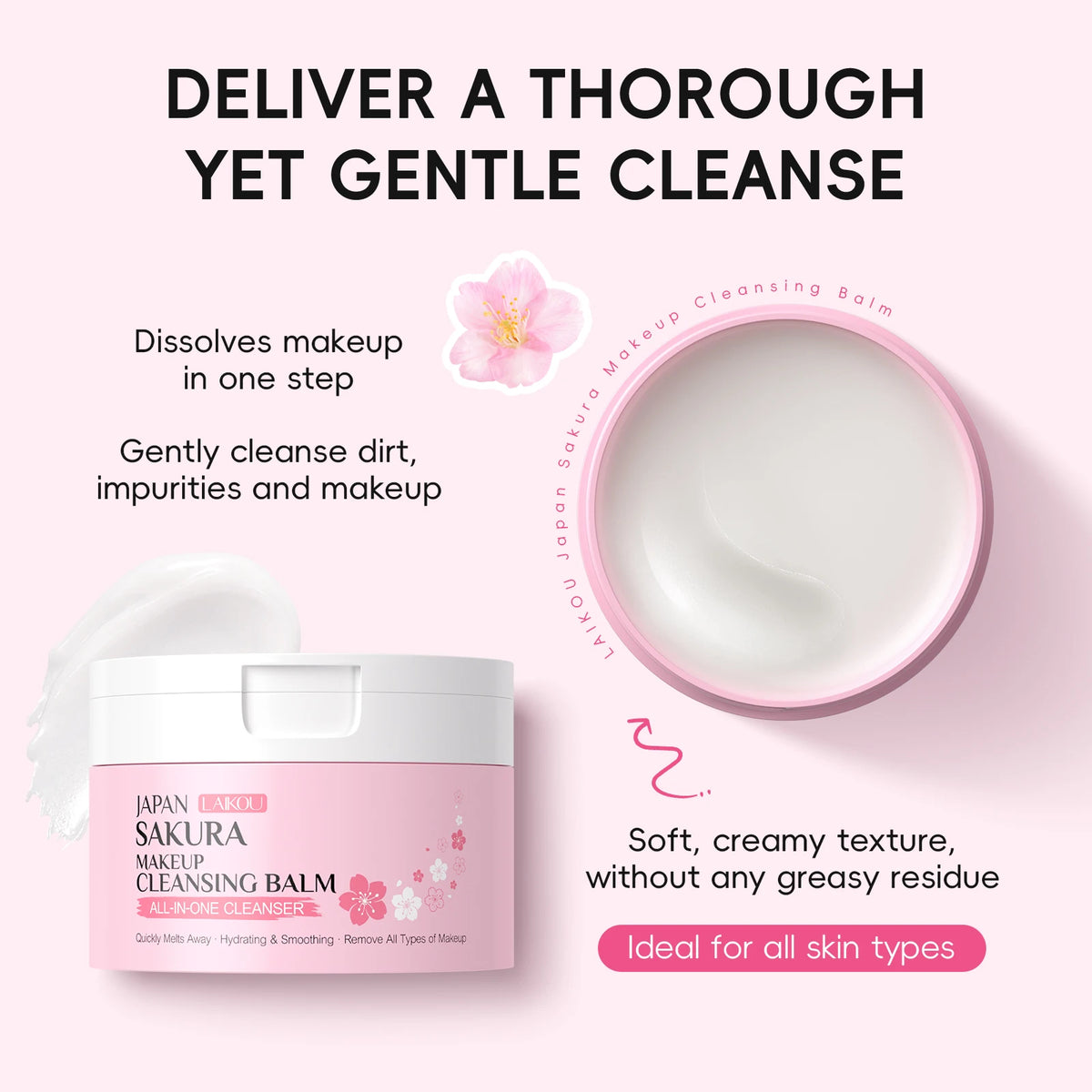LAIKOU Japan Sakura Makeup Cleansing Balm 100g All-In-One Cleanser Quick Melting Hydrating Smoothing Makeup Remover
