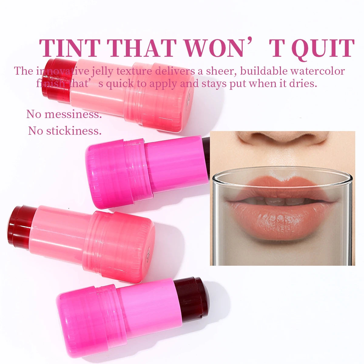 4 Colors Jelly Blush Stick Lip Balm Eyeshadow 3-in-1 Multi-Use Matte Blush Moisturize Brighten Lip Gloss