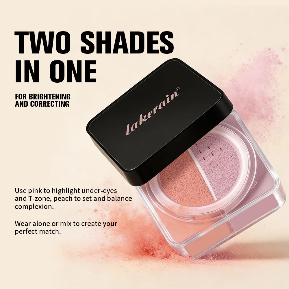 Lakerain Dual Color Loose Powder Baking Setting Face Powder Long Lasting Oil Control Matte Makeup for Women Girls Daily Party Co
