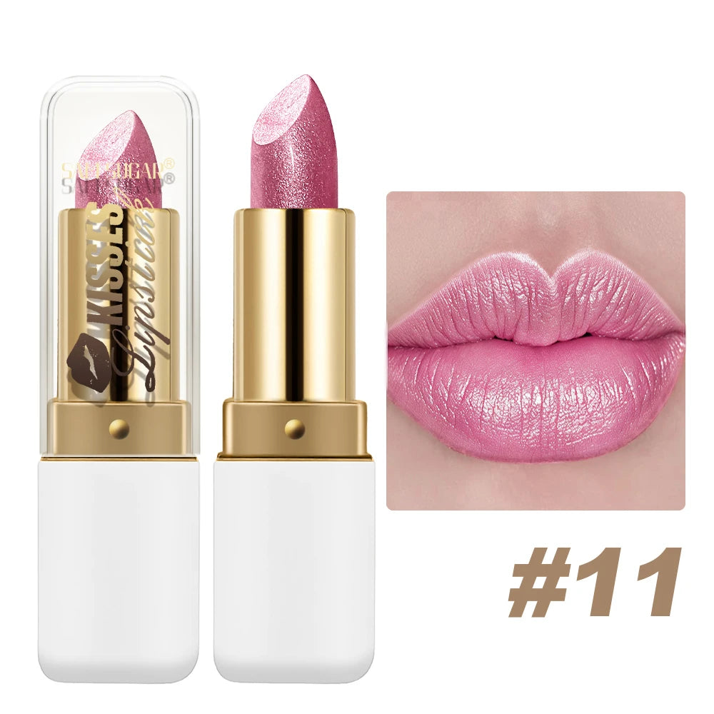Pearlescent Metallic Lipstick Waterproof Long Lasting Moisturizing Matte Velvet Diamond Lip Gloss