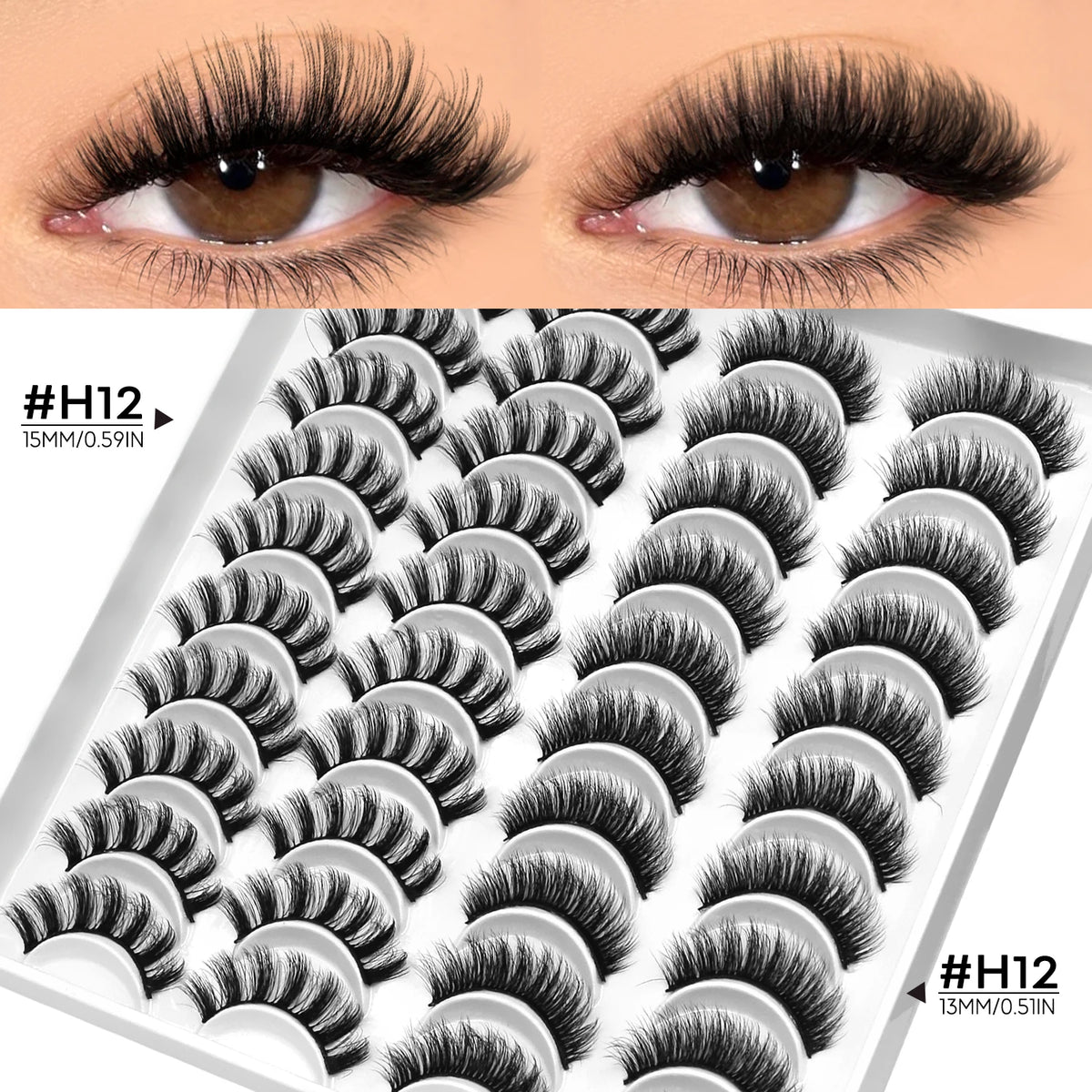 LASVIREY Fluffy Lashes 5/20 Pairs Natural Thick False Eyelashes Mixed Tray Lashes Dramatic Volume 3D Faux Mink Lashes Extension
