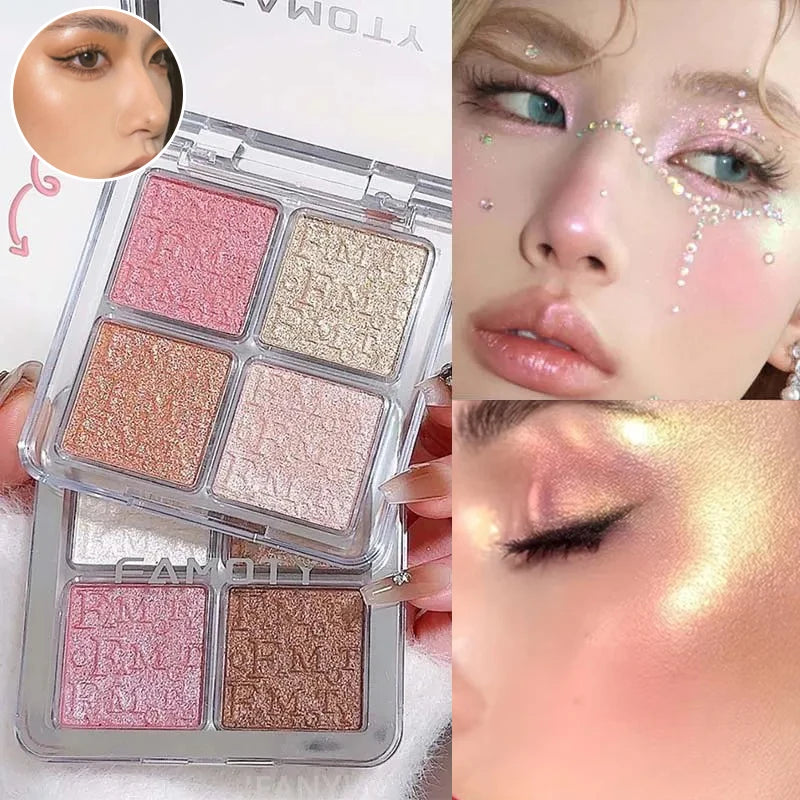 4 Color Face Highlighter Powder Palette Glitter Shimmer Natural Gloss Waterproof Contour Brighten Highlighter Illuminate Makeup