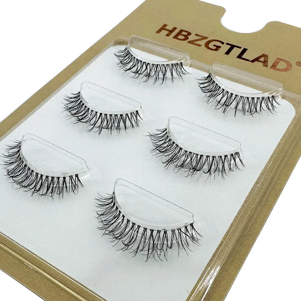 NEW 3Pair 4D Mink Lashes Natural Short Long Invisible Thin Band Fake Lashes Curl Soft Eyelashes Extension Beauty