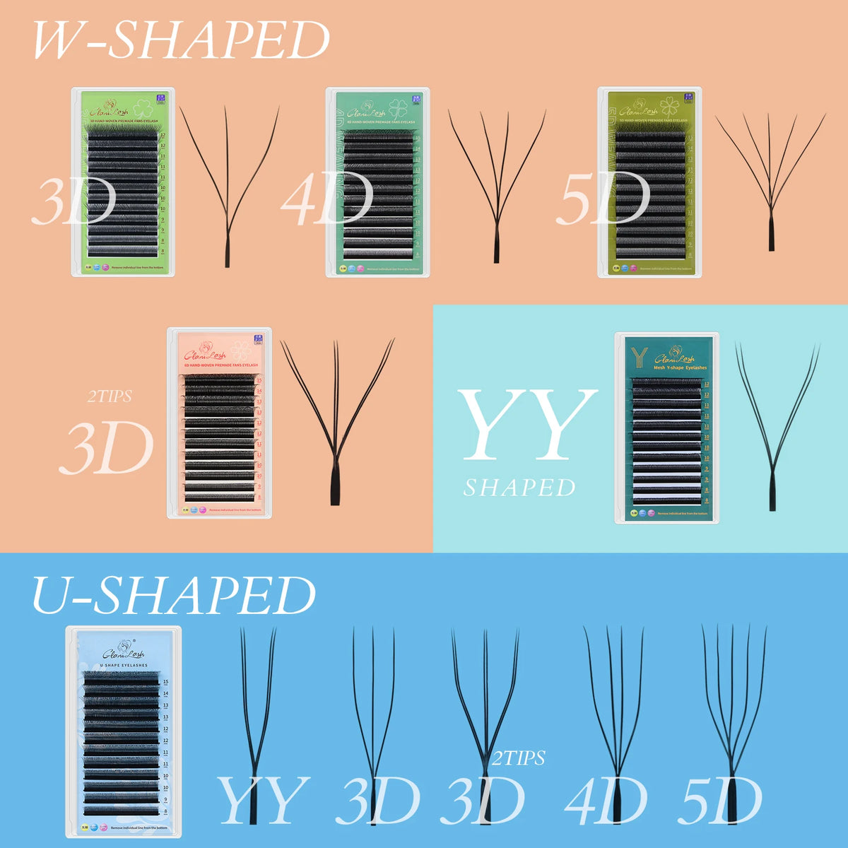 GLAMLASH YY UYY U3DW U4DW U5DW C/D/M/L Eyelash Extension False Lash