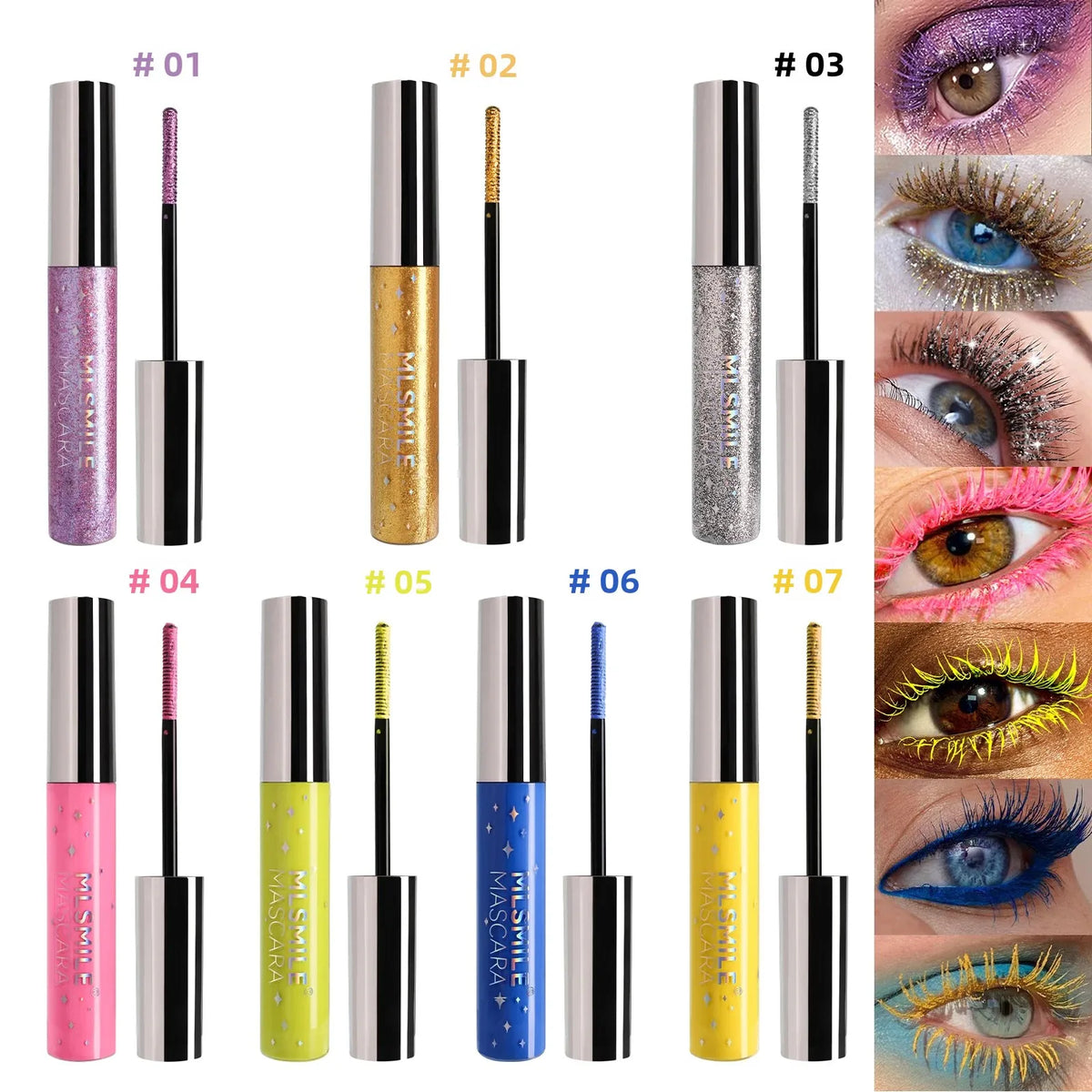 Waterproof Glitter Mascara Volumizing Curling Long Wearing Smudge Proof Fast Drying Pearlescent Lash Booster