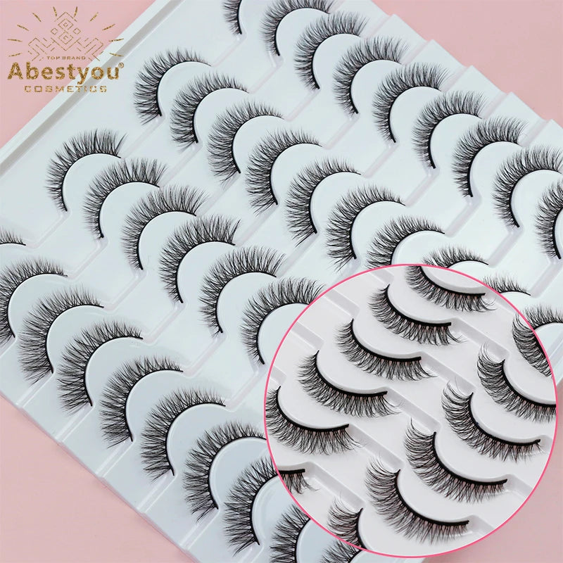Abestyou Offical 7Pair 12mm Short Brown Coffee Color False EyeLashes Natural Long Wispy Invisible Band Full Strip 3d Mink Lashes