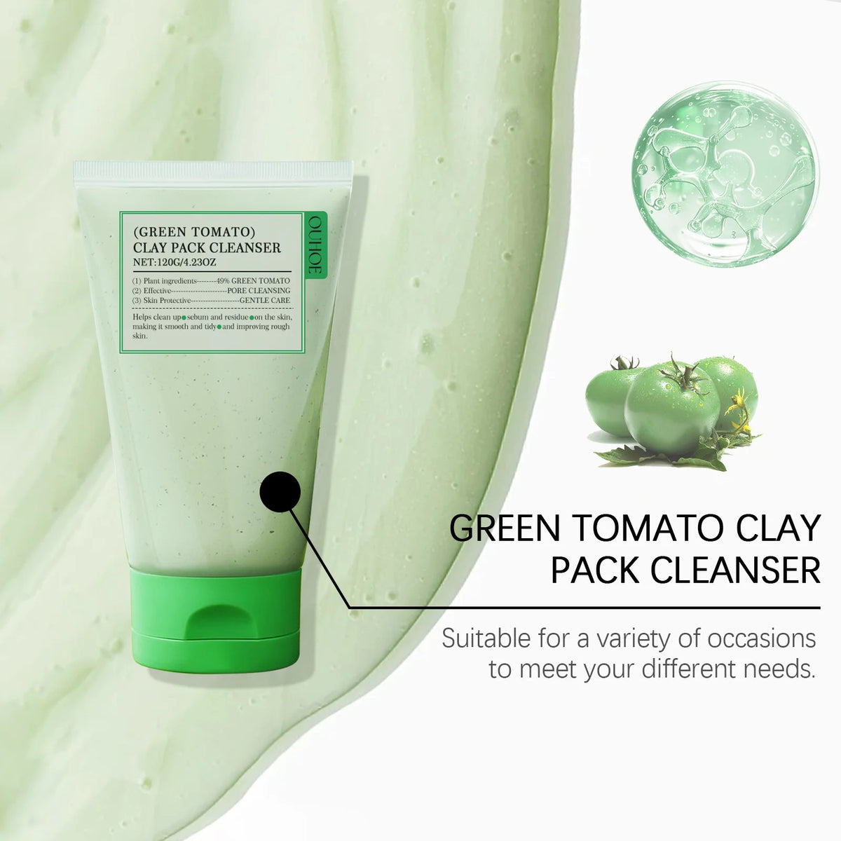 Green Tomato Clay Mask Cleanser for Women Deep Pore Cleansing, Oil Control, Gentle Daily Face Wash for Blackhead & Sebum Control