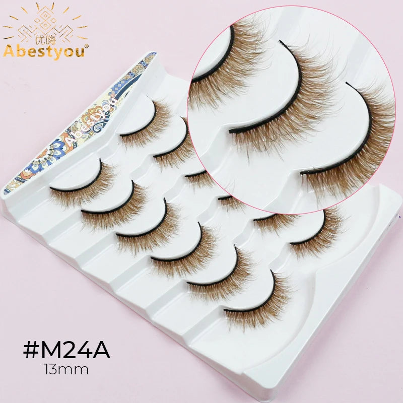 Abestyou 5d 6/7pairs Luxury Brand D Curl Fluffy Brown Colorful Mink Ruassia Volume Messy Lashes Blonde Bronze Dramatic Eyelashes