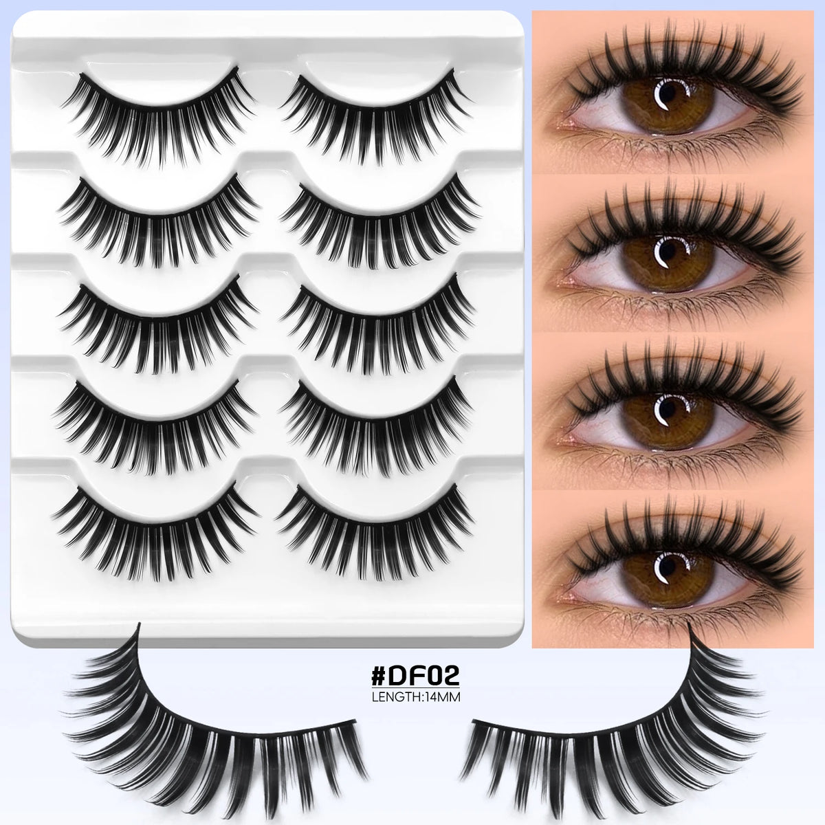 LASVIREY Fluffy Lashes 5/20 Pairs Natural Thick False Eyelashes Mixed Tray Lashes Dramatic Volume 3D Faux Mink Lashes Extension