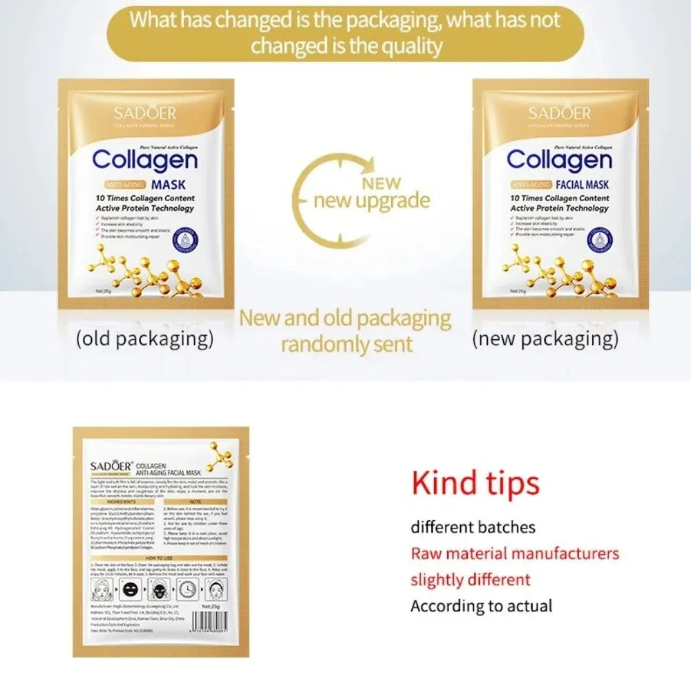 SADOER Collagen Face Mask Firming Moisturizing Repair Brightening skincare Face Sheet Hydrating Facial Wrapped Masks Skin Care