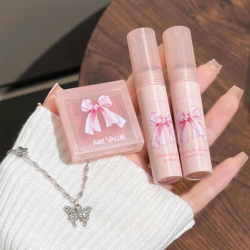 Art Value Butterfly Dance Color Box Four Lip Glaze Blush Set Necklace Lip Mud Blush Set