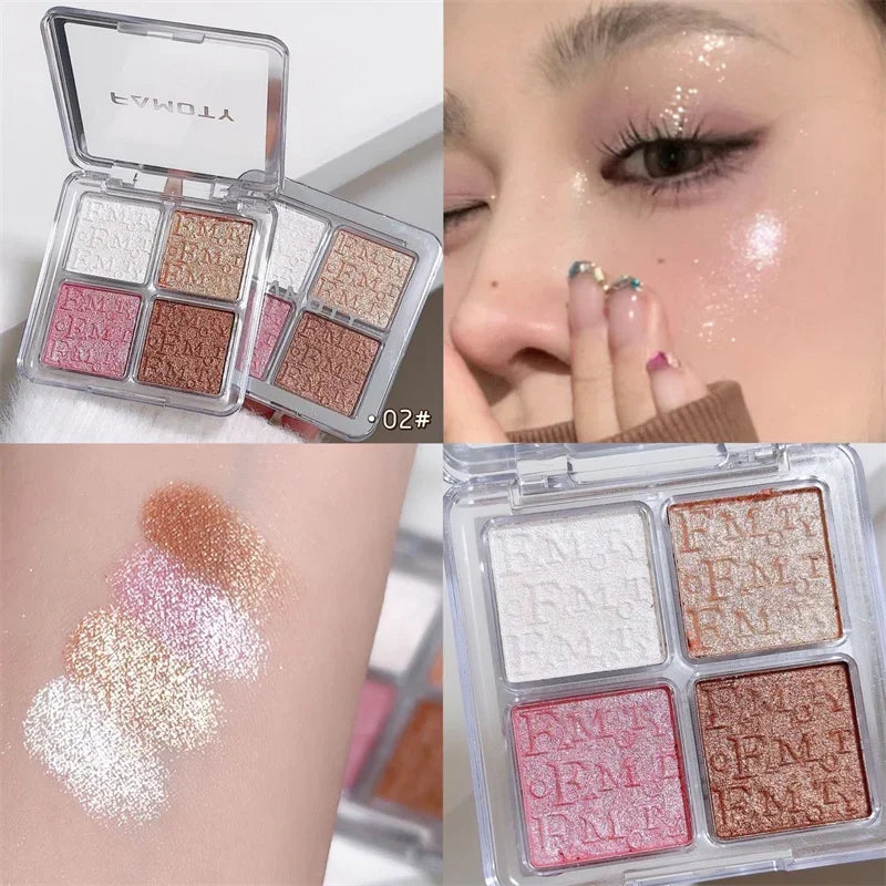 4 Color Face Highlighter Powder Palette Glitter Shimmer Natural Gloss Waterproof Contour Brighten Highlighter Illuminate Makeup