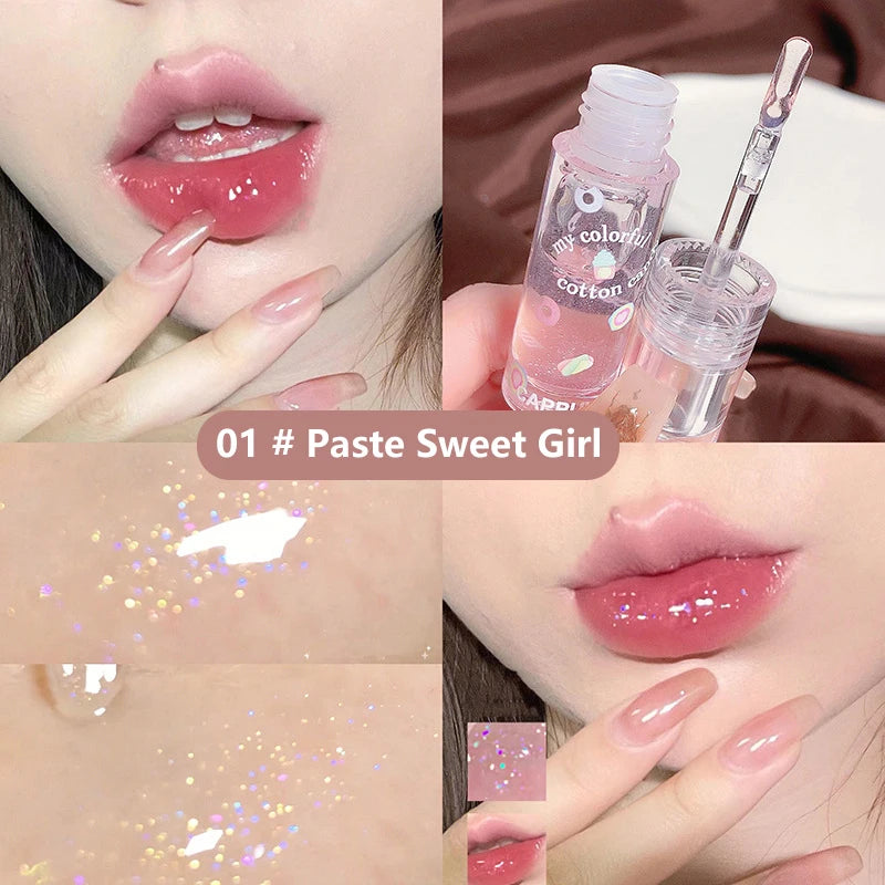 New 1/3Pcs Transparent Glitter Lip Gloss Set Clear Water Light Lip Glaze Moisturizer Changing Lip Oil Jelly Mirror Lipsticks