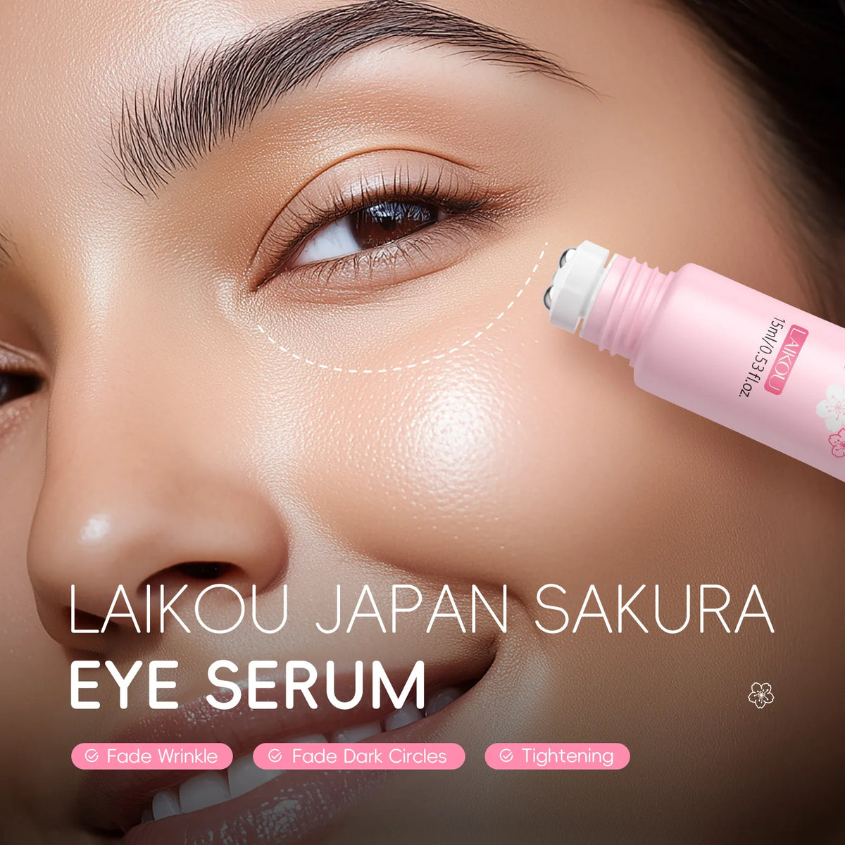 LAIKOU Sakura Anti- Wrinkle Eye Cream With Roller Ball Quick Drying Hydrating Hyaluronic Acid Refreshing Eye Serum 15ml