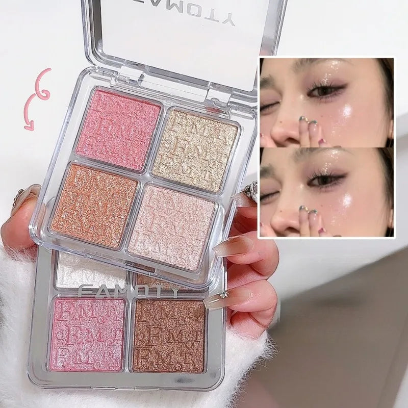 4 Color Face Highlighter Powder Palette Glitter Shimmer Natural Gloss Waterproof Contour Brighten Highlighter Illuminate Makeup