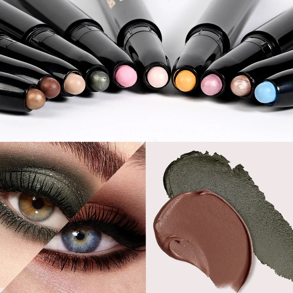 Shimmer & Matte Eyeshadow Pencil Stick Waterproof Pearlescent Metallic Glitter Eye Shadow Highlighter Pen Eyeshadow Cosmetics