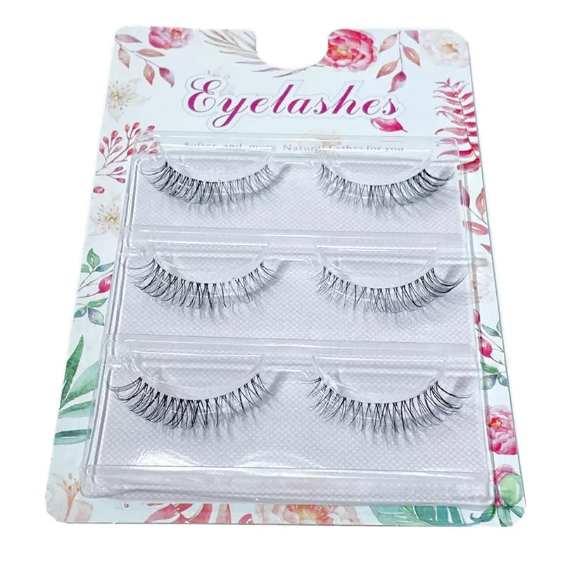 NEW 3Pair 4D Mink Lashes Natural Short Long Invisible Thin Band Fake Lashes Curl Soft Eyelashes Extension Beauty