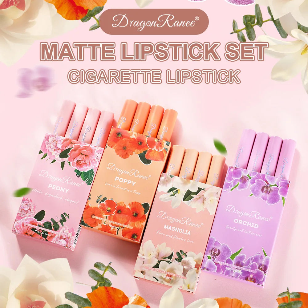Cigarette Lipstick Set 4pc Velvet Matte Lip Gloss Waterproof Long Lasting Smoke Lip Stick Sexy Red Lip Tint Charming Lips Makeup