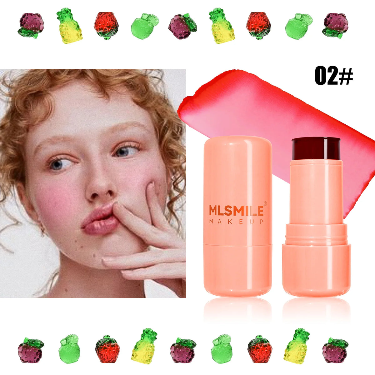Jelly Powder Blusher 2in1 Blush and Lip 4 Color Rouge Stick Jelly Tint Hydrating Long-Lasting Coloring Vibrant