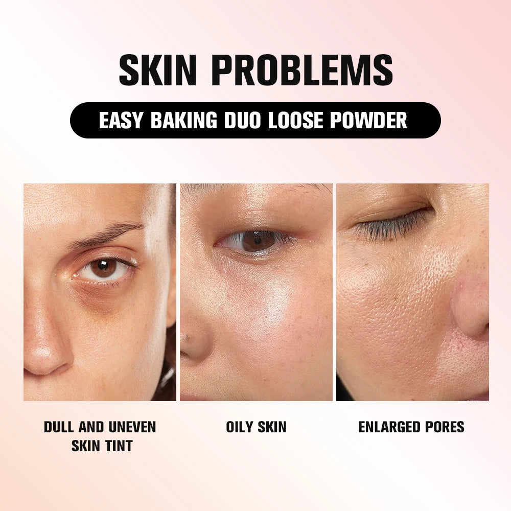 Lakerain Dual Color Loose Powder Baking Setting Face Powder Long Lasting Oil Control Matte Makeup for Women Girls Daily Party Co