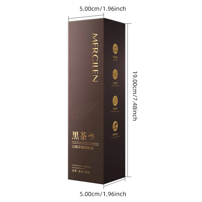 Mercilen Black Tea Cleansing and Clarifying Makeup Remover Oil 185ml, a Gentle Cleansing Oil Suitable for Sensitive Skin, Deeply Cleans Pores and Removes Impurities, Contains Camellia Seed Oil and Plant-Based Squalane, Suitab
