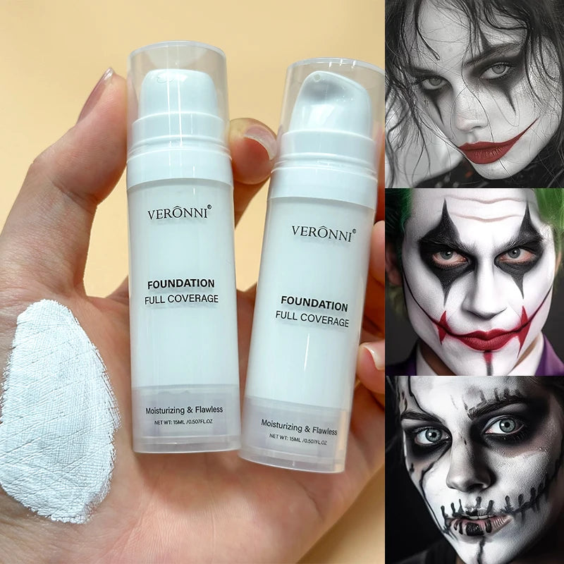VERONNI Full Coverage Matte White Liquid Foundation,Extreme Coverage Heavy Duty Makeup,Waterproof & Long-Lasting Creamy Formula