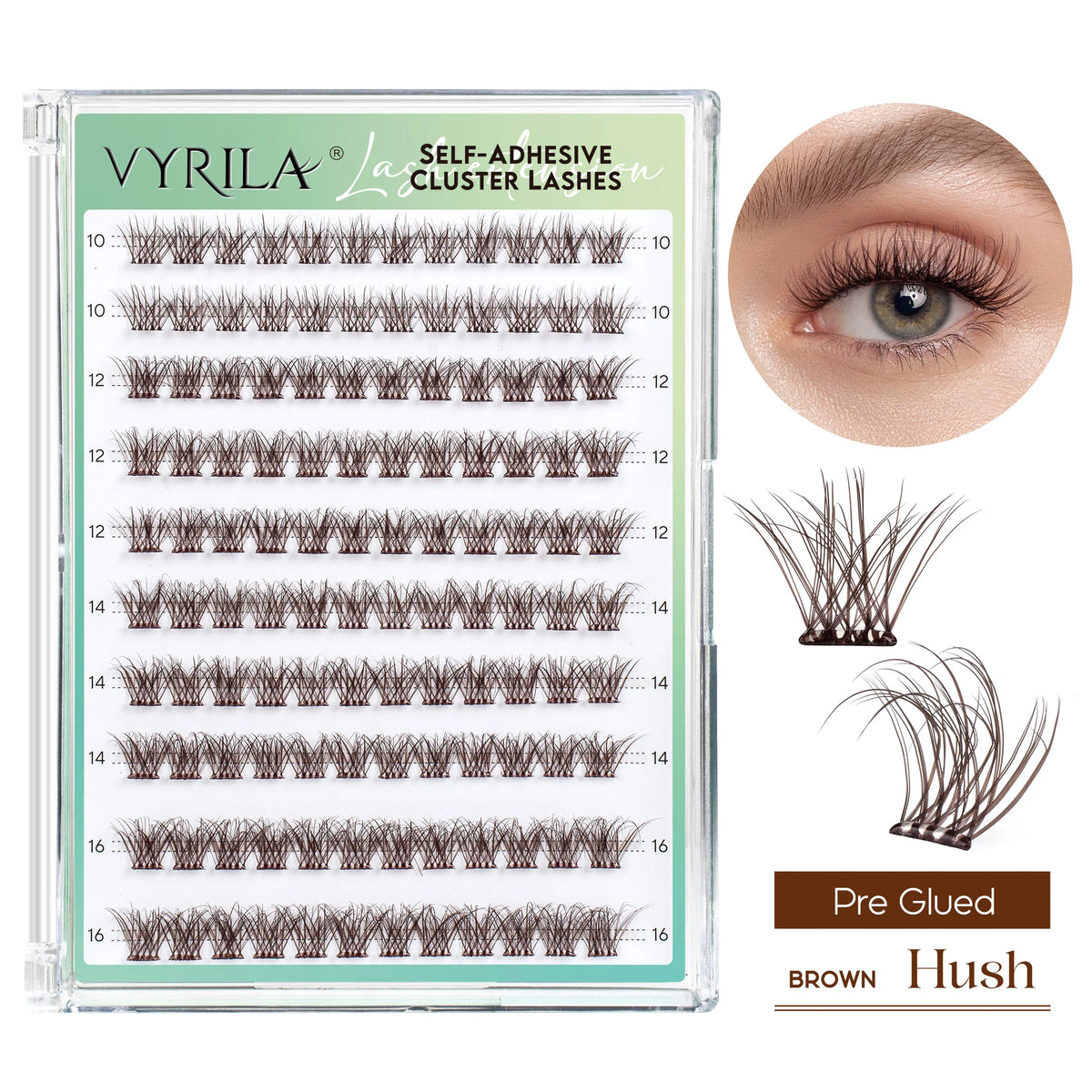 VYRILA Self Adhesive Eyelashes No Glue Needed Lashes 10‑16mm Pre Glued Cluster Lashes D Curl Soft Natural Press on Lashes