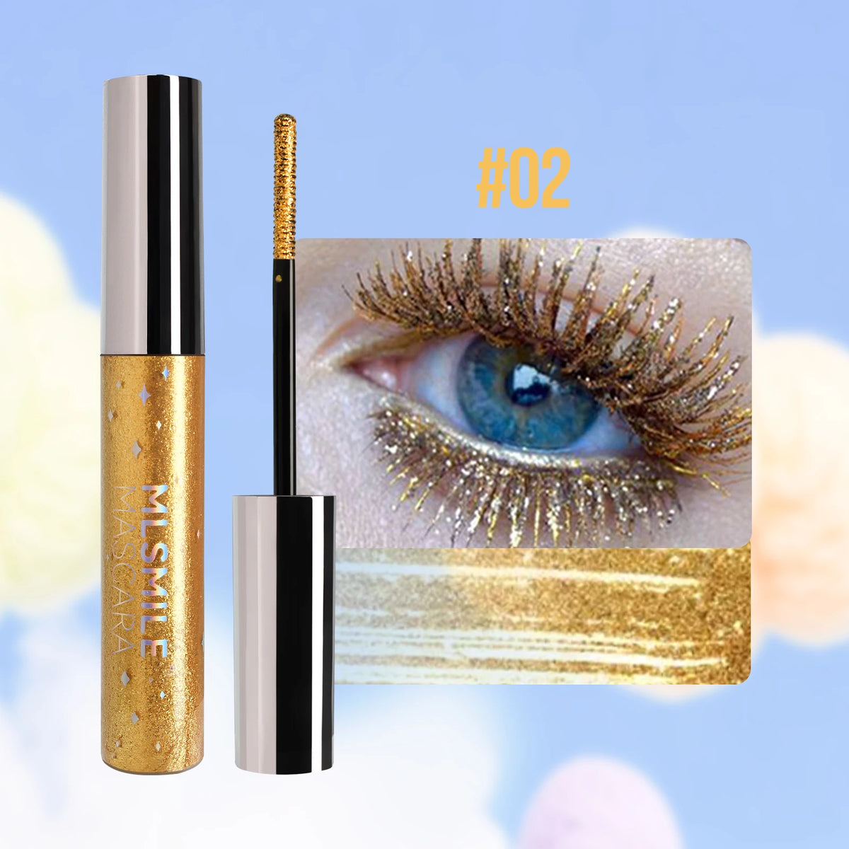 Waterproof Glitter Mascara Volumizing Curling Long Wearing Smudge Proof Fast Drying Pearlescent Lash Booster