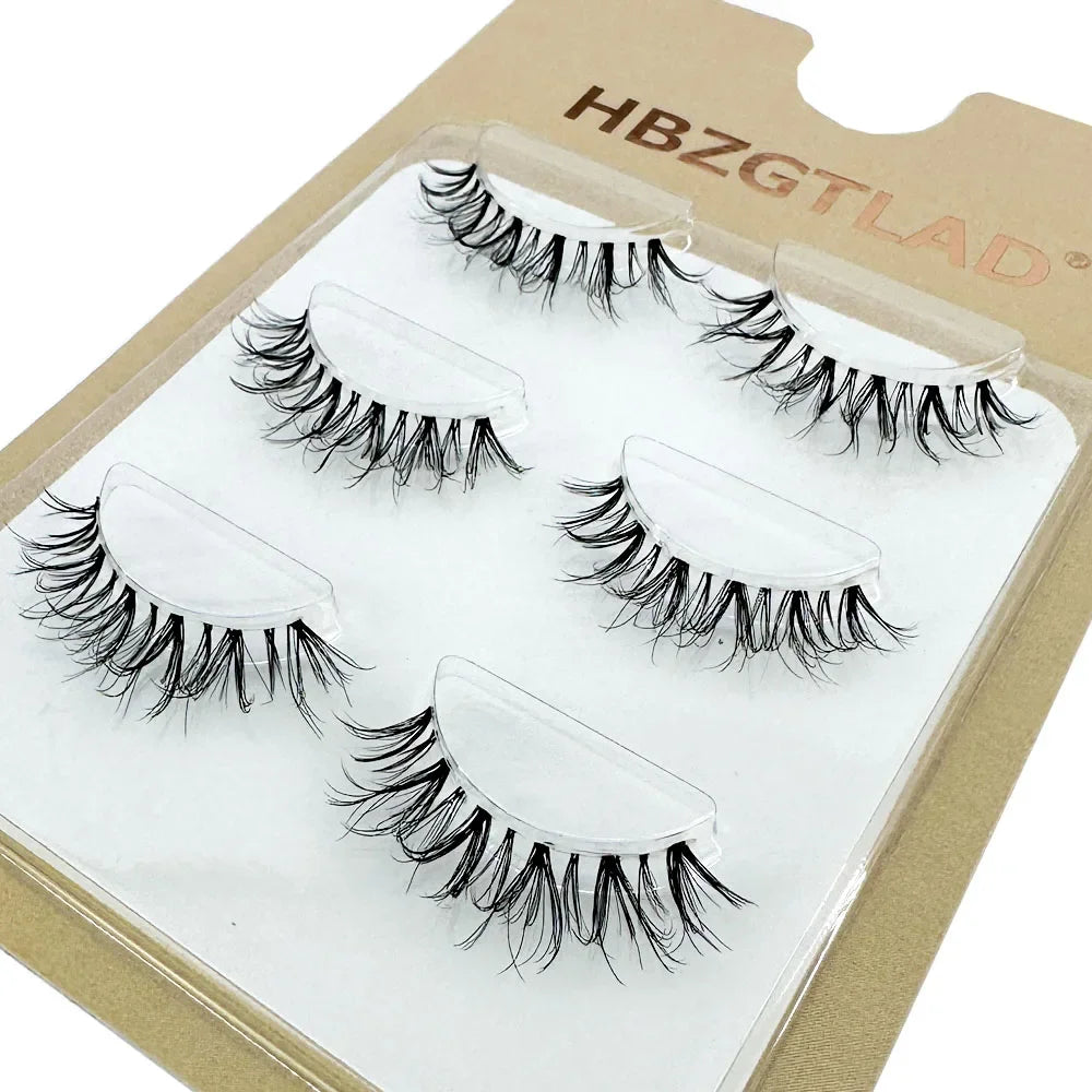 NEW 3Pair 4D Mink Lashes Natural Short Long Invisible Thin Band Fake Lashes Curl Soft Eyelashes Extension Beauty
