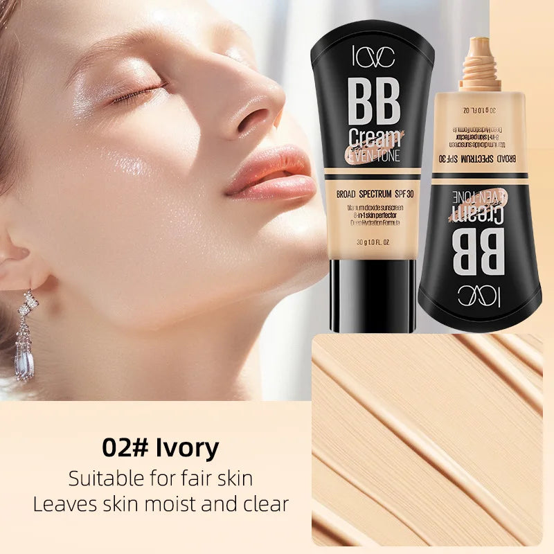SPF30 Moisture Sunscreen BB Cream Liquid Face Base Foundation Whitening BB Cream Foundation Cream Face Makeup Concealer Cream