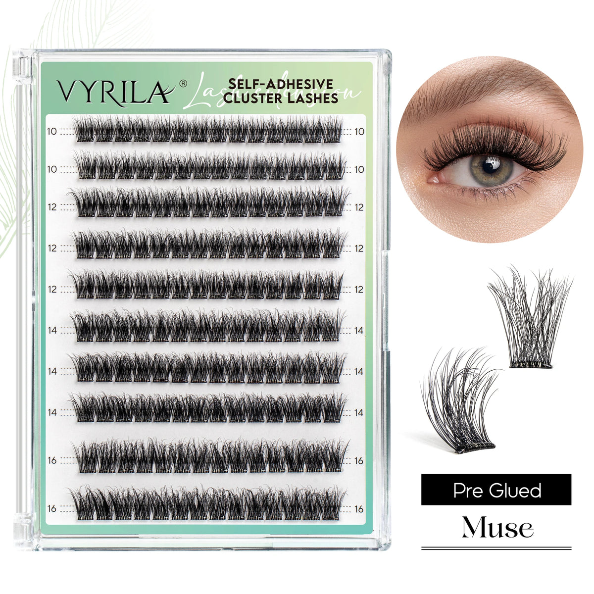 VYRILA Self Adhesive Eyelashes No Glue Needed Lashes 10‑16mm Pre Glued Cluster Lashes D Curl Soft Natural Press on Lashes