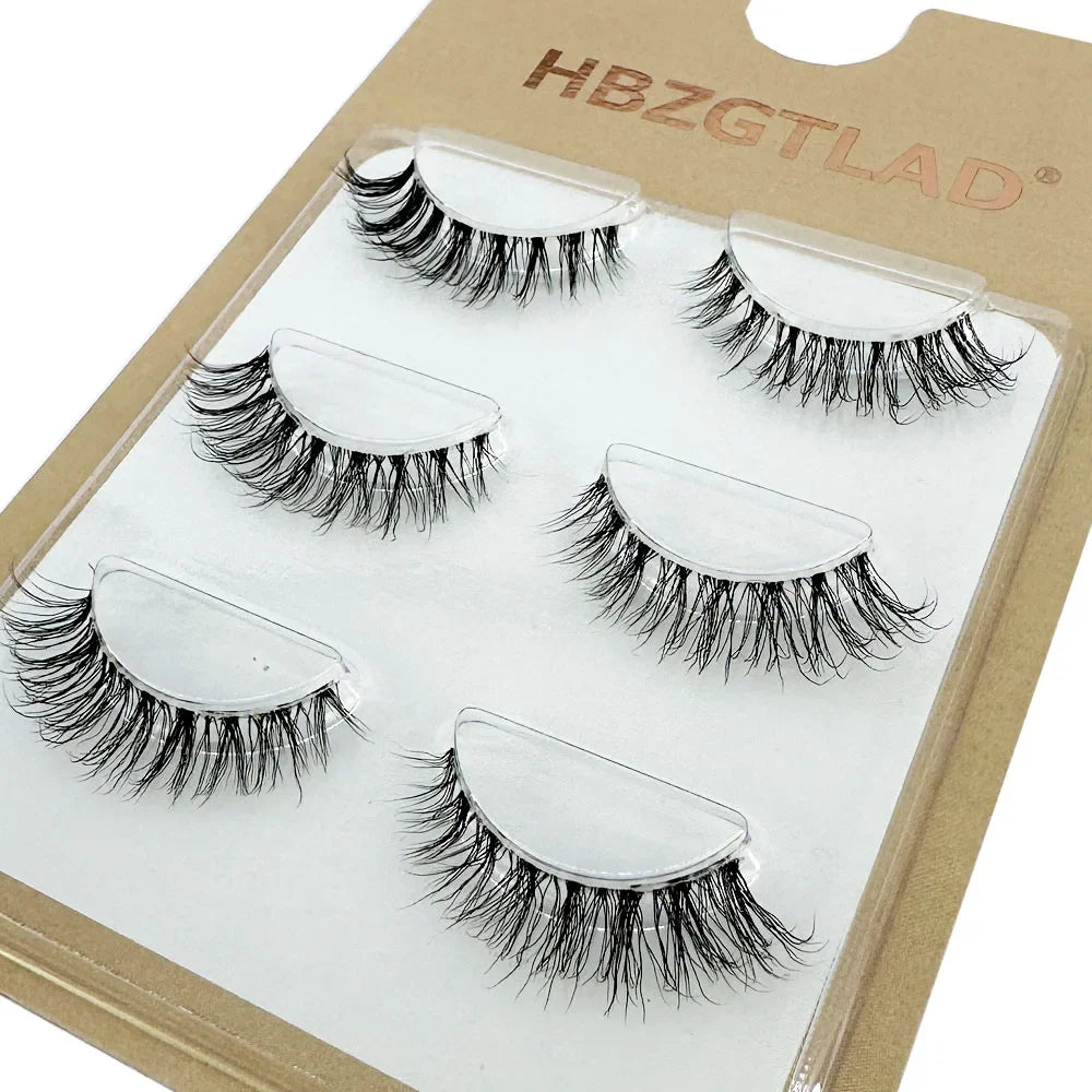 NEW 3Pair 4D Mink Lashes Natural Short Long Invisible Thin Band Fake Lashes Curl Soft Eyelashes Extension Beauty
