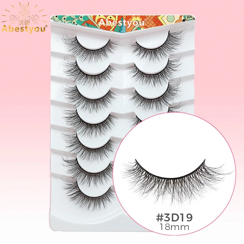 Abestyou Offical 7Pair 12mm Short Brown Coffee Color False EyeLashes Natural Long Wispy Invisible Band Full Strip 3d Mink Lashes