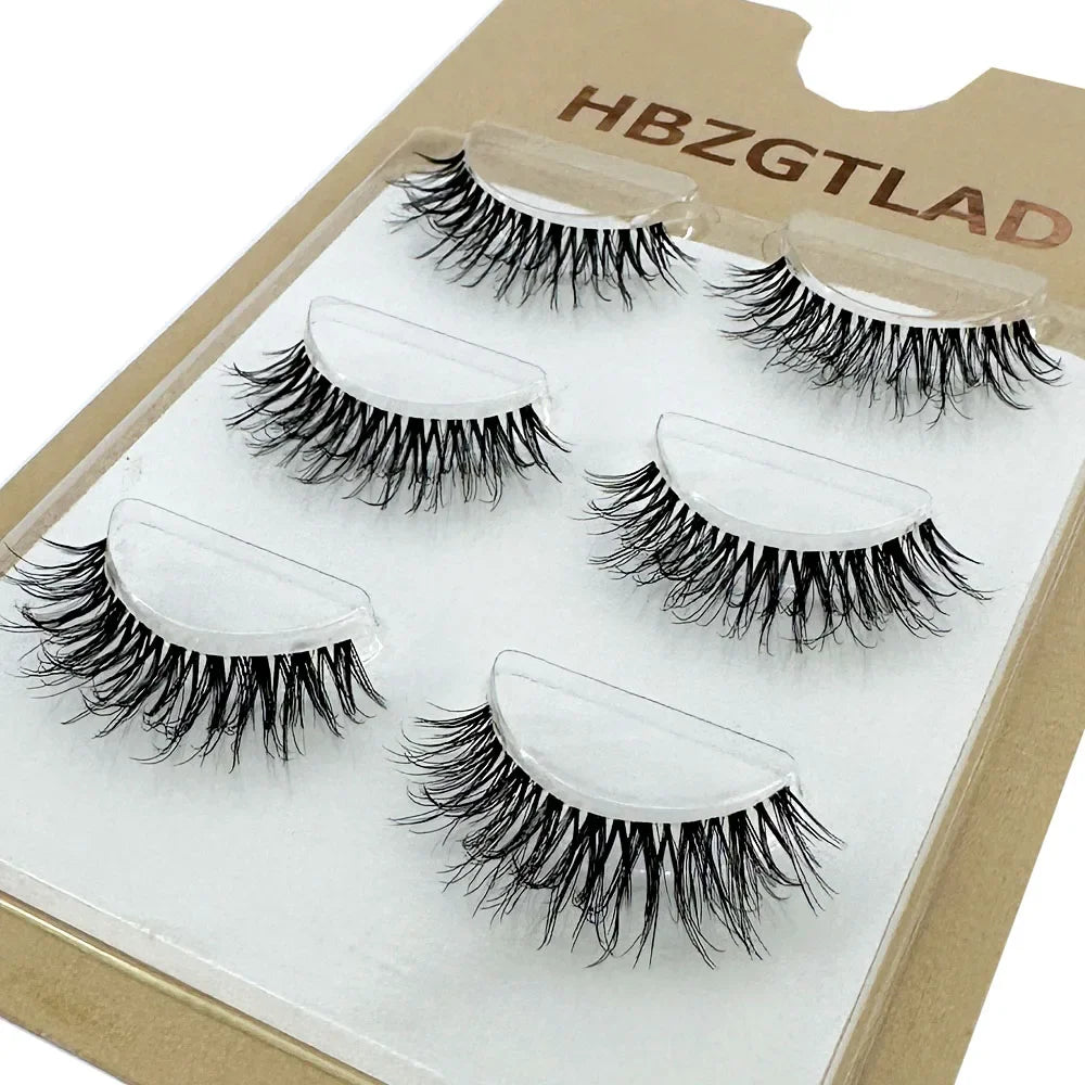 NEW 3Pair 4D Mink Lashes Natural Short Long Invisible Thin Band Fake Lashes Curl Soft Eyelashes Extension Beauty