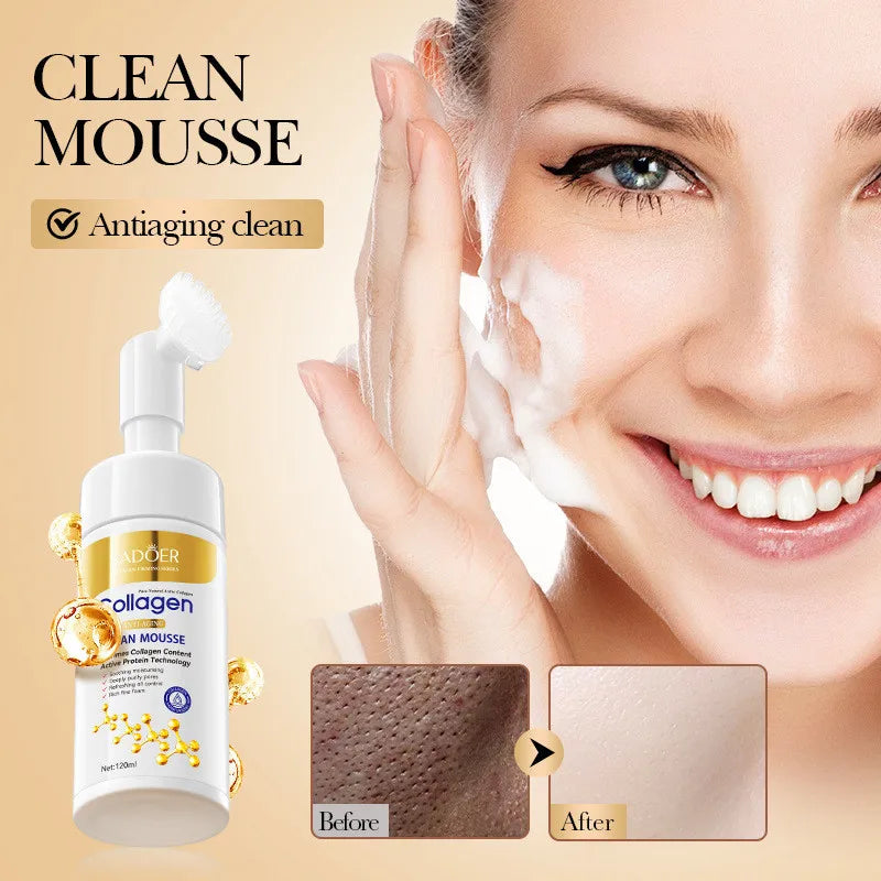SADOER Collagen Facial Cleanser for Anti Wrinkle Deep Cleaning Mousse Nourishing Moisture Skin Care 120ml