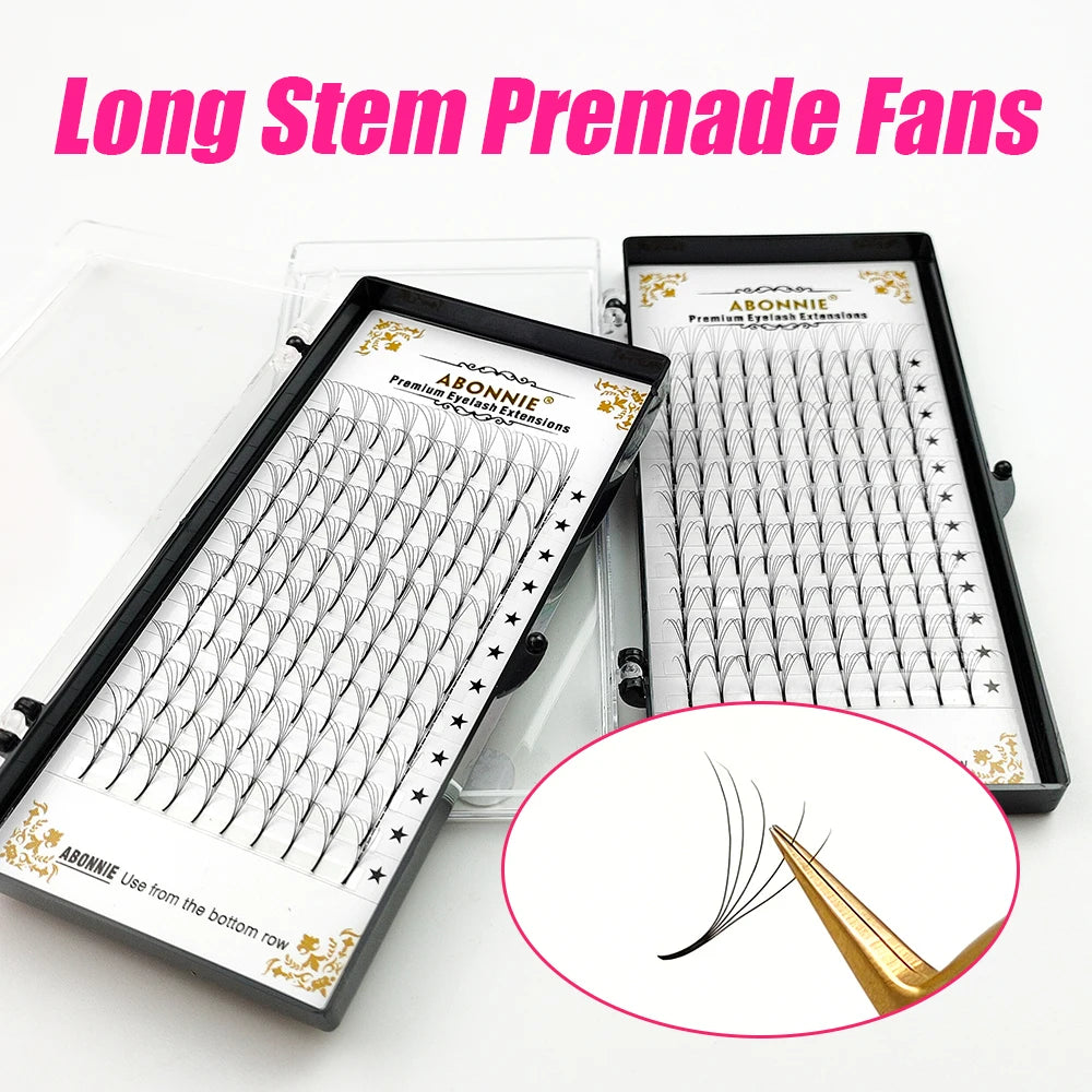 Abonnie Long Stem Premade Fans Lash Russian Volume Eyelash Extension Premade Volume Fans Faux Mink Premium Lashes Supplies 3D-6D
