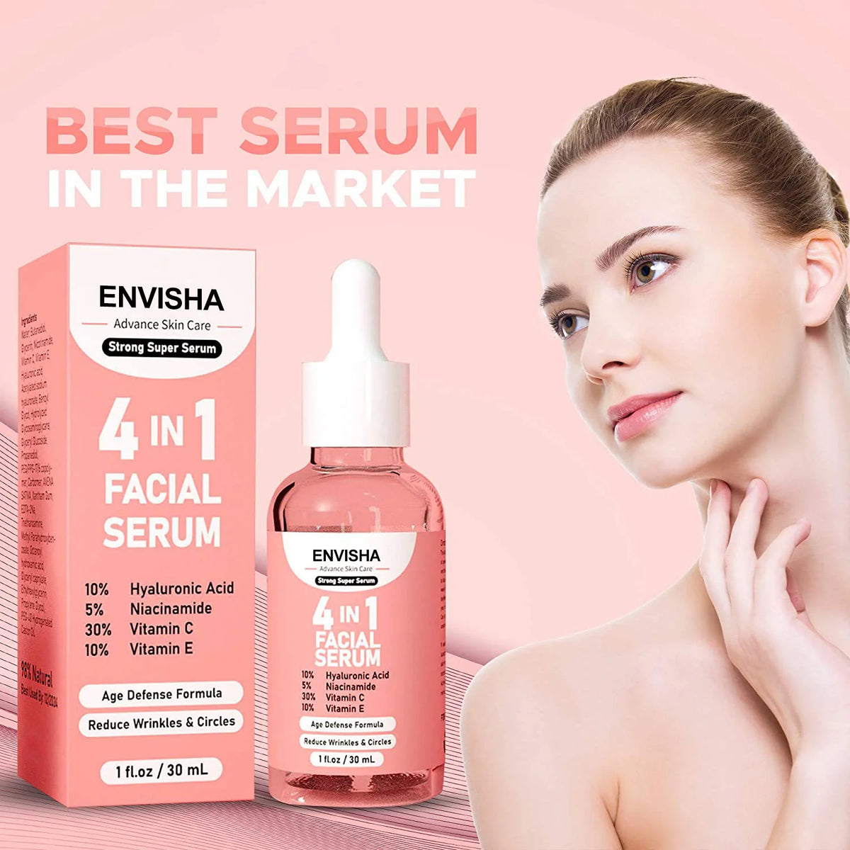 ENVISHA Face Serum Skin Care Anti-Aging Wrinkle Whitening Moisturizing Exfoliating Shrink Pores Fade Hyaluronic Acid Niacinamide