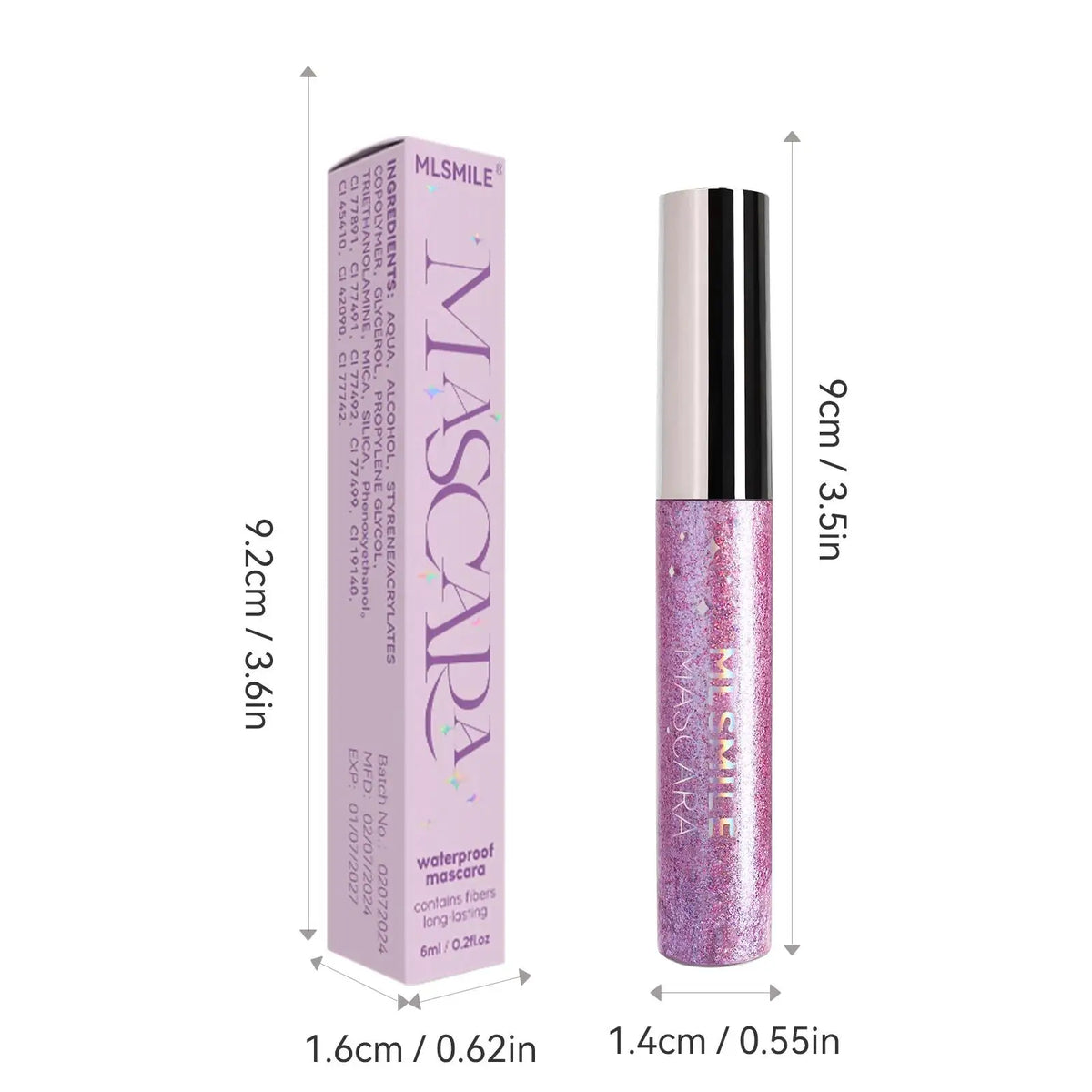 Waterproof Glitter Mascara Volumizing Curling Long Wearing Smudge Proof Fast Drying Pearlescent Lash Booster