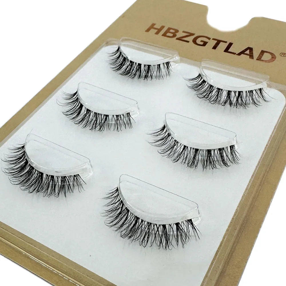 NEW 3Pair 4D Mink Lashes Natural Short Long Invisible Thin Band Fake Lashes Curl Soft Eyelashes Extension Beauty