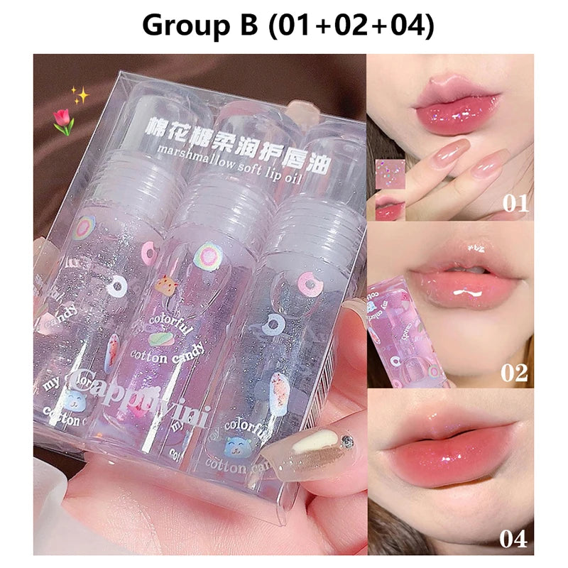 New 1/3Pcs Transparent Glitter Lip Gloss Set Clear Water Light Lip Glaze Moisturizer Changing Lip Oil Jelly Mirror Lipsticks