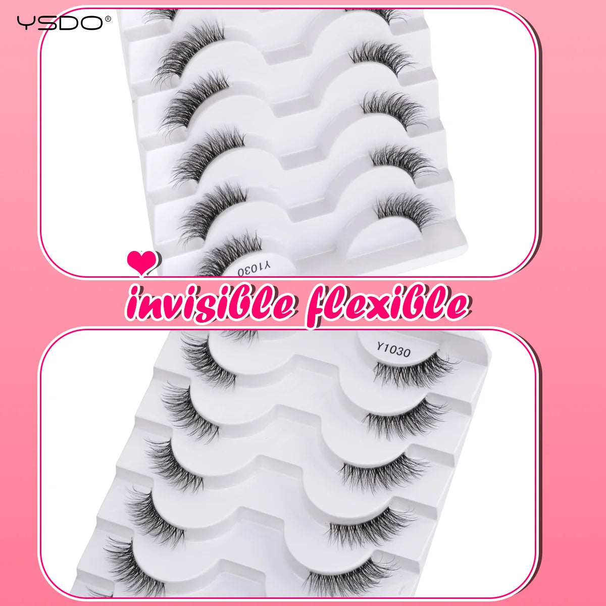 YSDO 5/10 Pairs Half Lashes Cat Eyelashes Soft Natural Clear Band False Lashes Natural Wispy Faux 3d Mink Eyelashes Makeup Tools