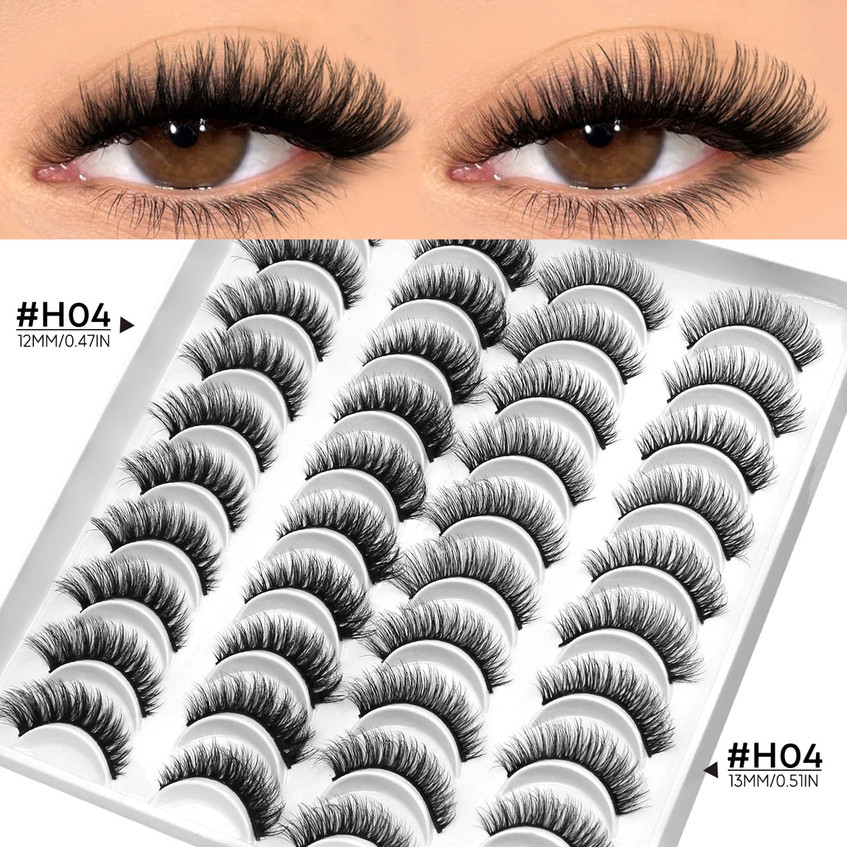 LASVIREY Fluffy Lashes 5/20 Pairs Natural Thick False Eyelashes Mixed Tray Lashes Dramatic Volume 3D Faux Mink Lashes Extension