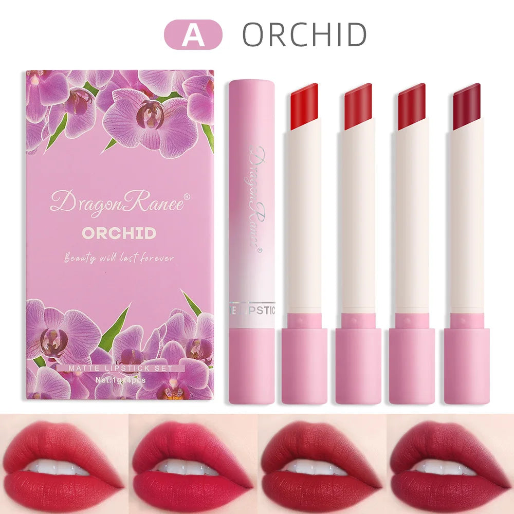 Cigarette Lipstick Set 4pc Velvet Matte Lip Gloss Waterproof Long Lasting Smoke Lip Stick Sexy Red Lip Tint Charming Lips Makeup